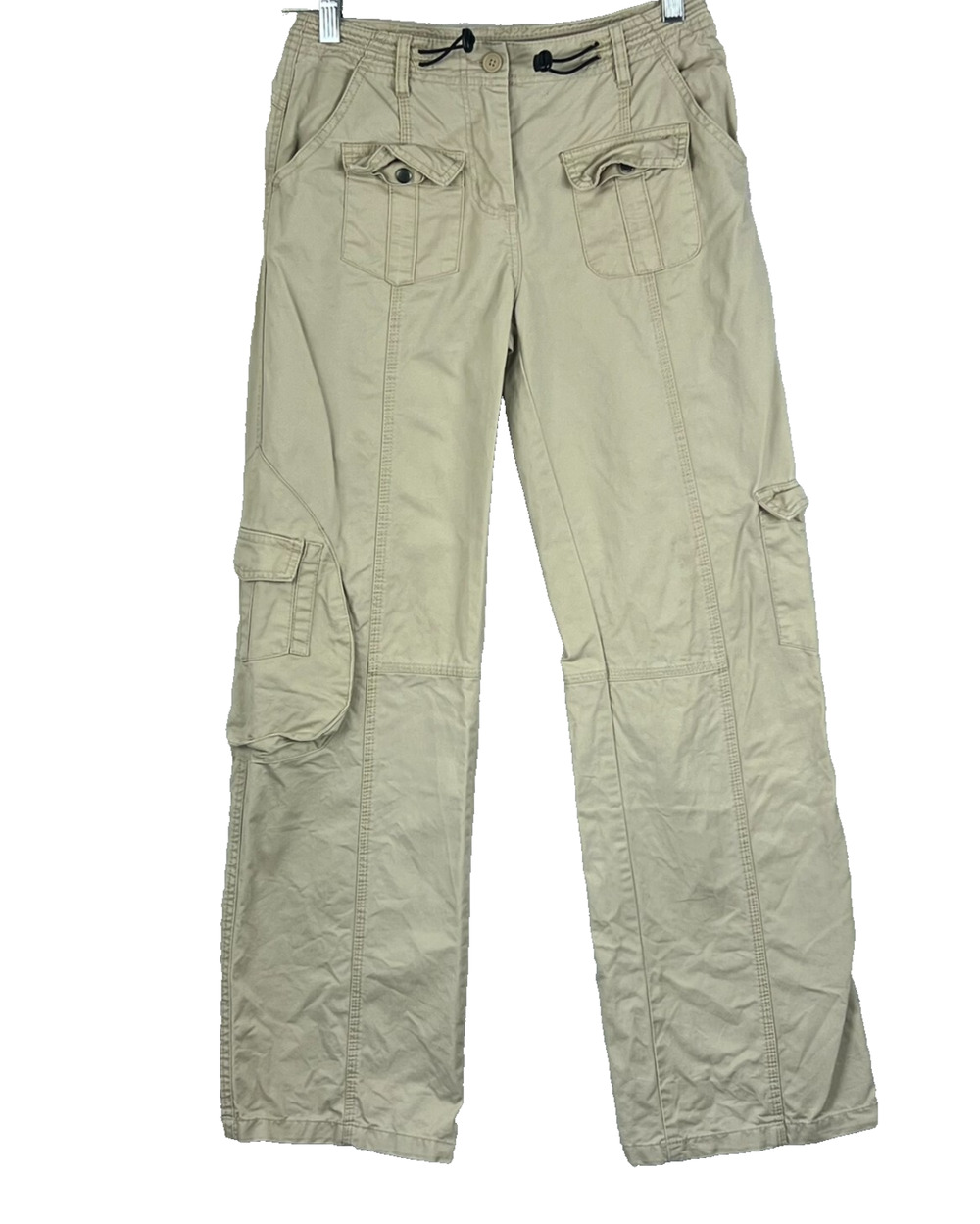 John Galt Women's Waist 28 Tan Cotton Straight Leg Utility Cargo Pants
